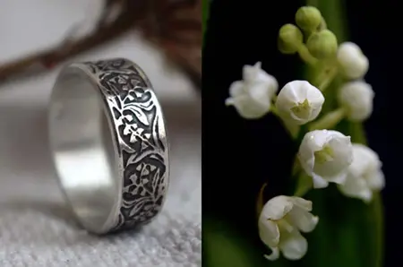 Anillo y flores de lirio del valle