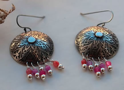 Aretes Peonía en plata con ágatas rosa y violeta