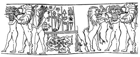 Motivo dejado por la impresión del sello-cilindro mesopotámico que sirvió de modelo para nuestro collar.