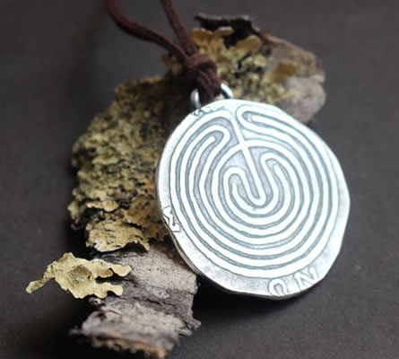 Necklace The Labyrinth of Knossos crafted from a coin issued by the city of Knossos in Crete.