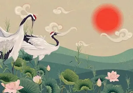 Estampa de grullas japonesas