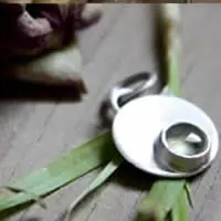 Dije circular de plata y piedra de nacimiento.