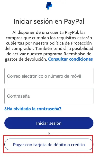 Pagar a través de PayPal con su tarjeta bancaria