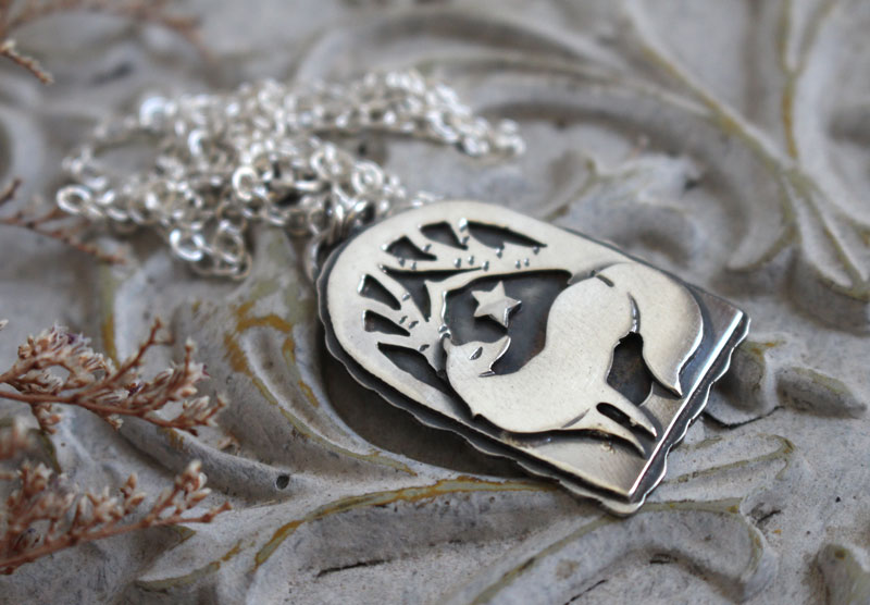 A star watches over you, fox and star necklace in silver