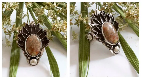 Alcachofa de otoño, anillo leyenda griega en plata y jaspe otoño