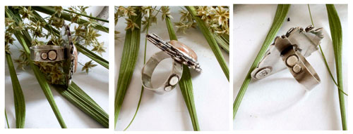 Alcachofa de otoño, anillo leyenda griega en plata y jaspe otoño