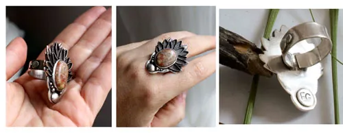 Alcachofa de otoño, anillo leyenda griega en plata y jaspe otoño