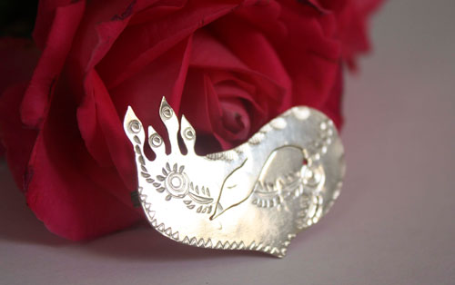 Alicanto, Andean bird brooch in sterling silver