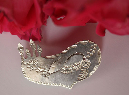 Alicanto, Andean bird brooch in sterling silver