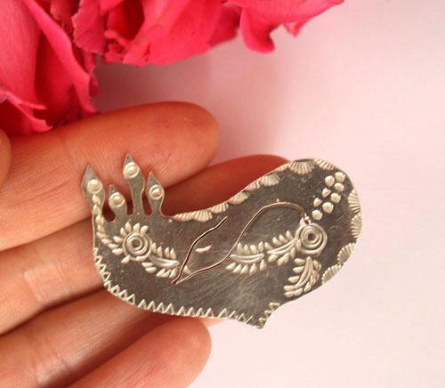 Alicanto, Andean bird brooch in sterling silver