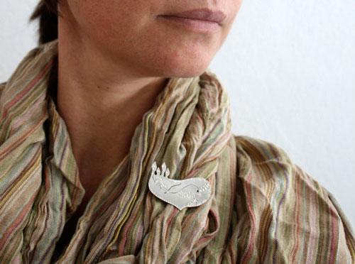 Alicanto, Andean bird brooch in sterling silver
