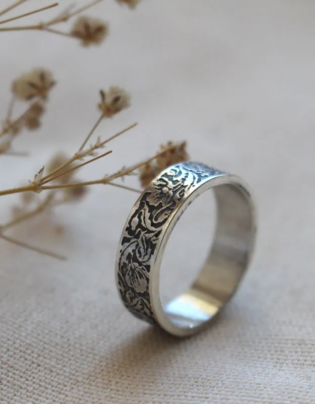 Amapola, anillo flor en plata