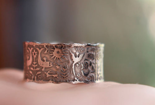 An imaginary world, Otomi ethnic from Mexico ring in sterling silver
