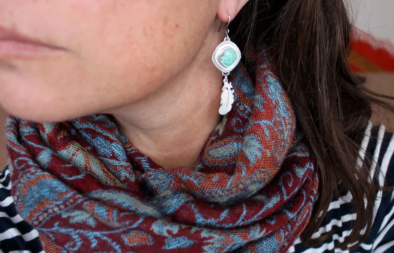 Aprender a volar, aretes de plumas soñadoras en plata y turquesa