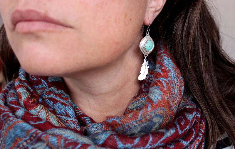 Aprender a volar, aretes de plumas soñadoras en plata y turquesa