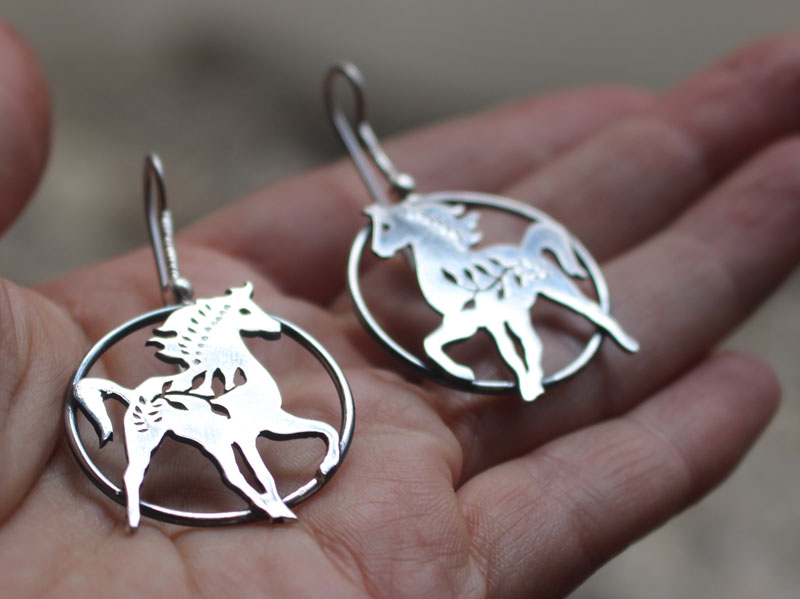 Arion, Greek mythology horse earrings in sterling silver
