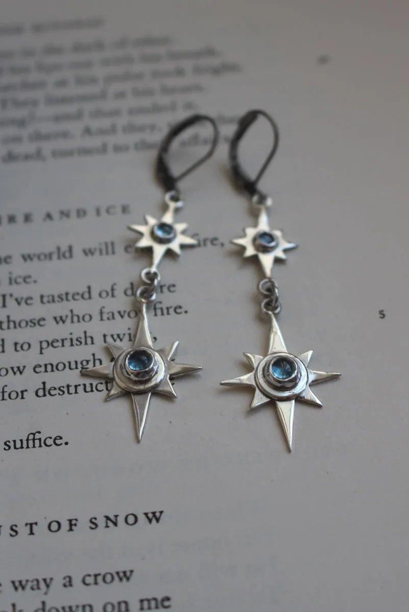 Arktos, aretes estrellas azules en plata y zircón
