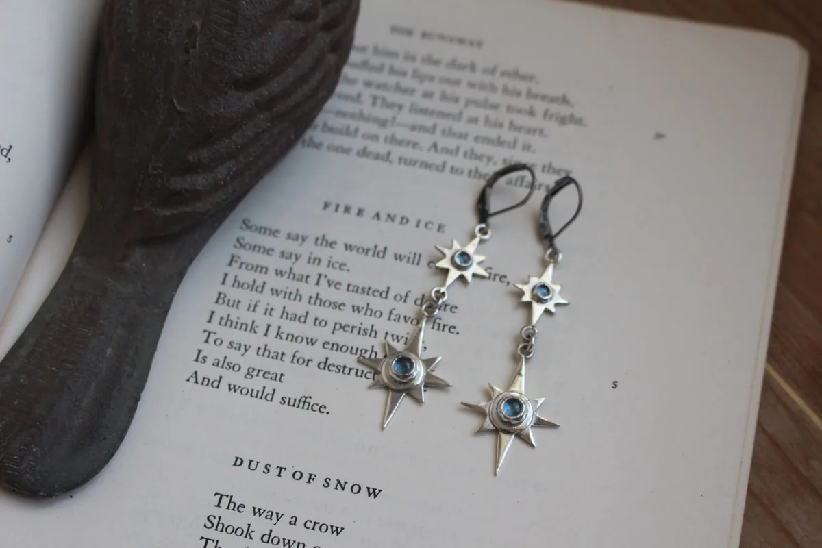Arktos, aretes estrellas azules en plata y zircón