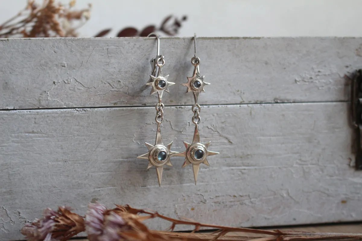 Arktos, aretes estrellas azules en plata y zircón