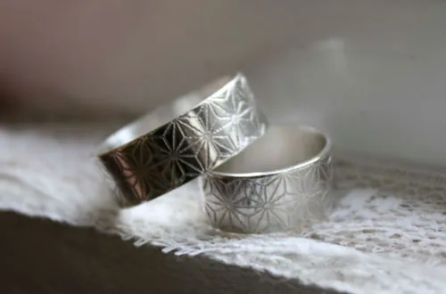 Asanoha, anillo hoja de cáñamo japonés en plata