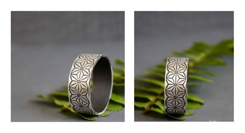 Asanoha, anillo hoja de cáñamo japonés en plata