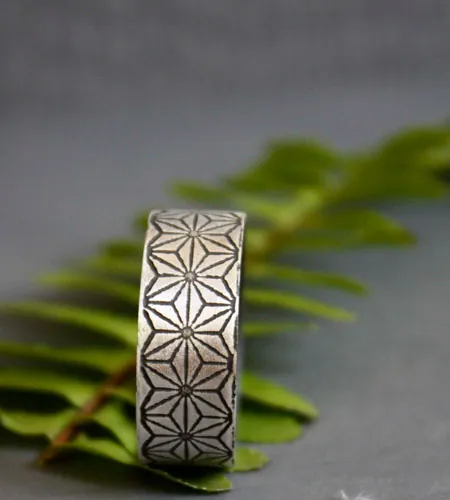 Asanoha, anillo hoja de cáñamo japonés en plata