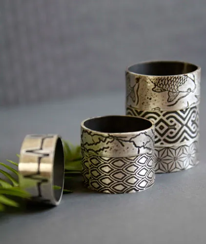 Asanoha, anillo hoja de cáñamo japonés en plata