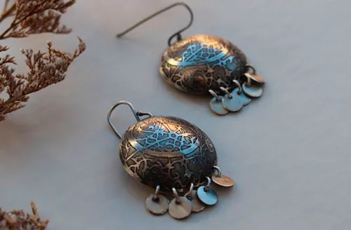 Astrolabio, aretes astronomía en plata