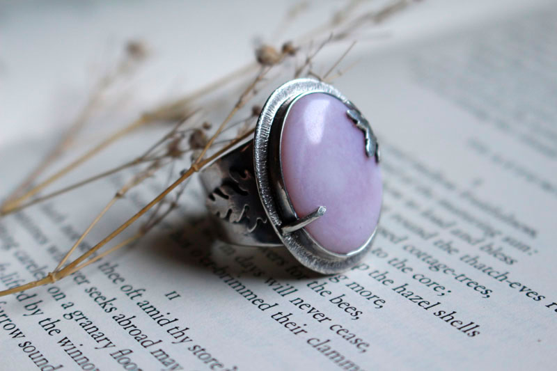 At the dawn of spring, renewal season ring in silver and pink opal