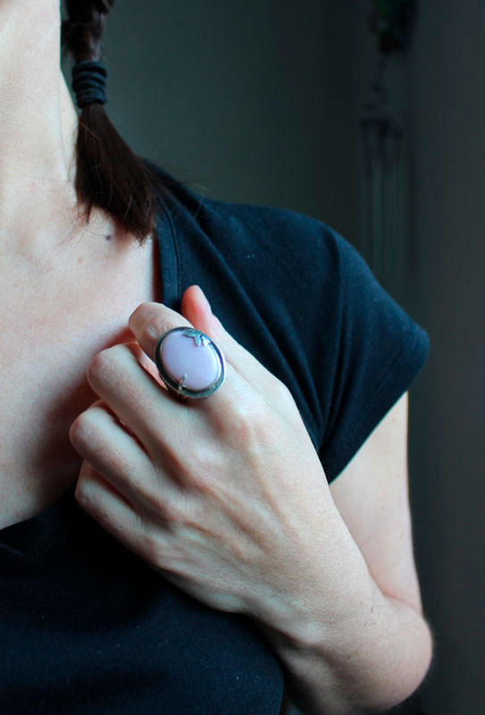 At the dawn of spring, renewal season ring in silver and pink opal