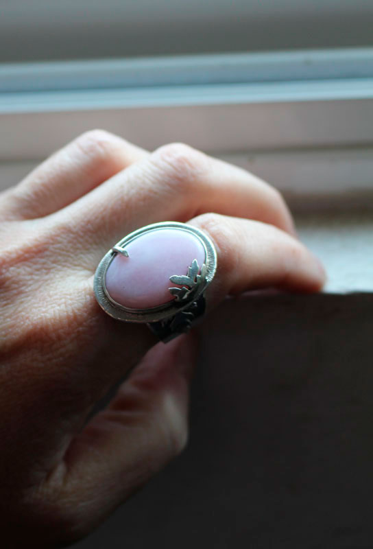 At the dawn of spring, renewal season ring in silver and pink opal