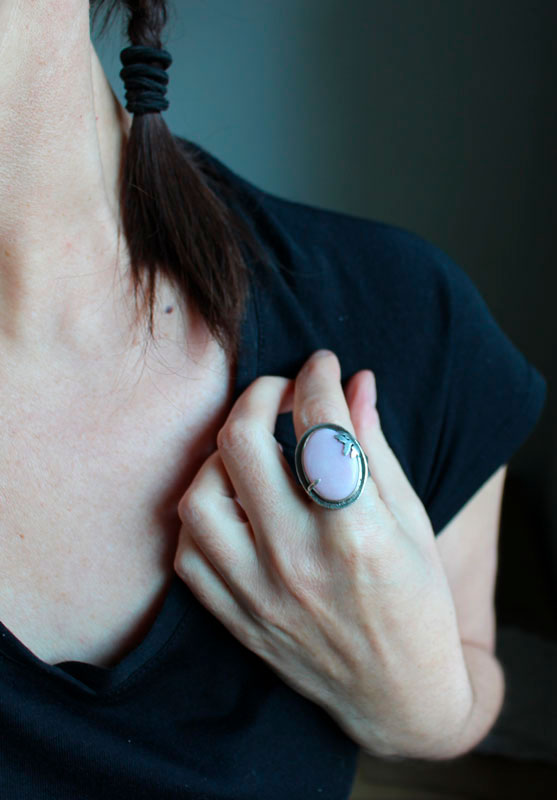 At the dawn of spring, renewal season ring in silver and pink opal