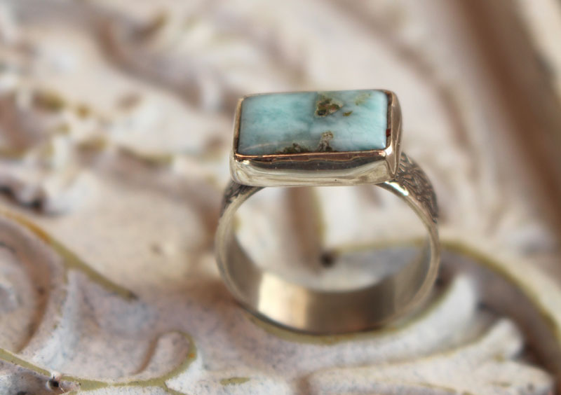 Atlántida, anillo leyenda griega en plata y larimar