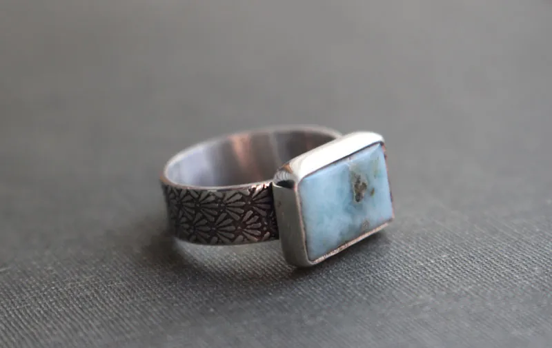 Atlántida, anillo leyenda griega en plata y larimar