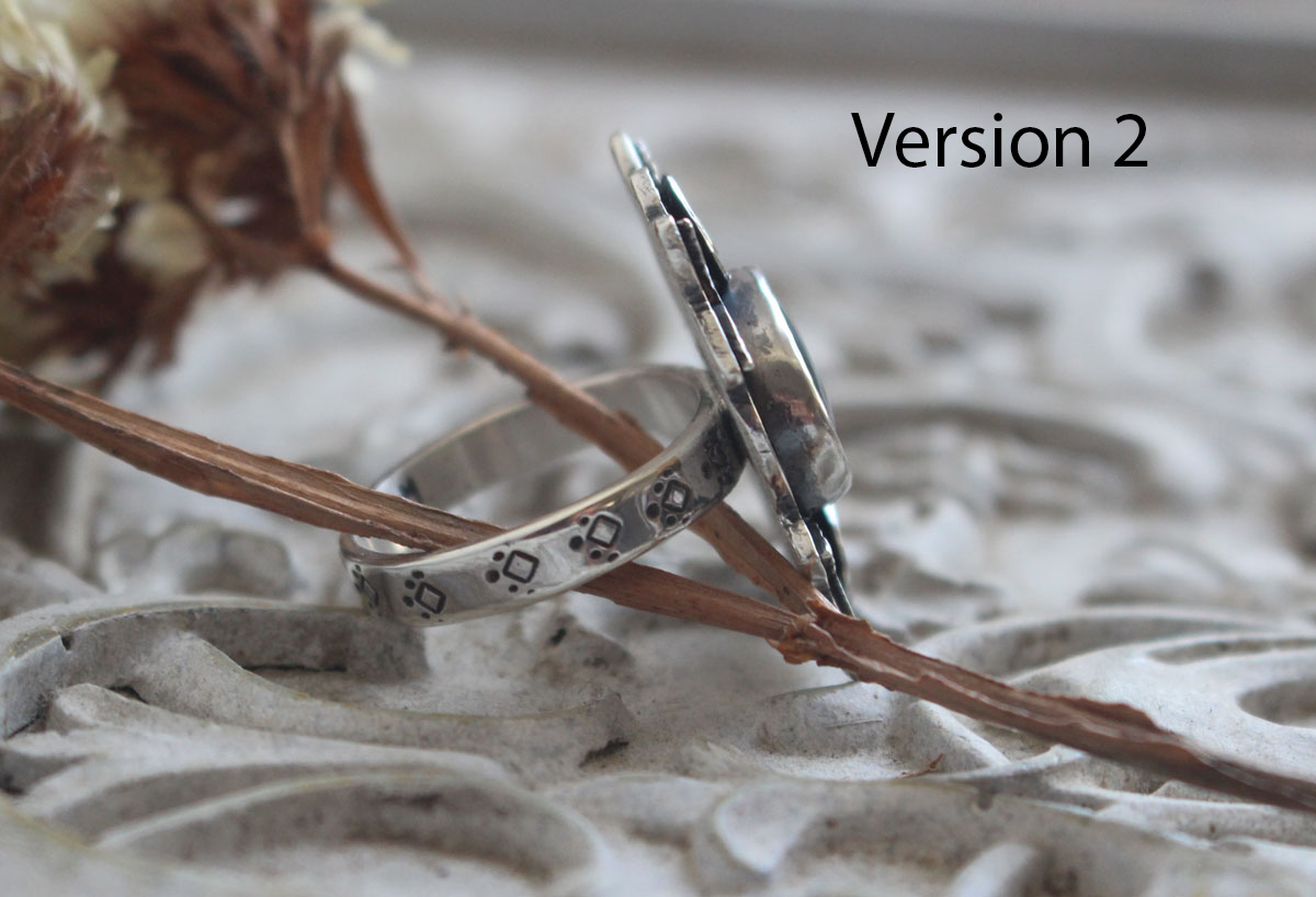 Azul de los mares, anillo de flor y concha en plata y paua