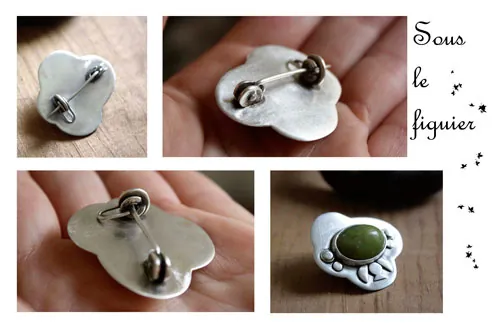 Bajo la higuera, broche vegetal en plata y aventurina