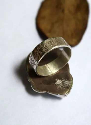 Bajo la nieve, anillo descanso de la naturaleza en plata y ágata dendrítica