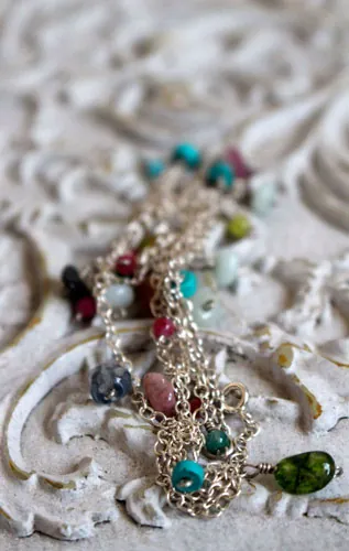 Berlingot, collar, tobillera y pulsera dulzura en plata, turquesa, amazonita, jade, cuarzo, turmalina rosa y turmalina verde