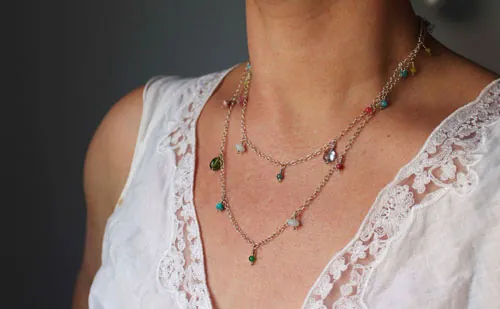 Berlingot, collar, tobillera y pulsera dulzura en plata, turquesa, amazonita, jade, cuarzo, turmalina rosa y turmalina verde