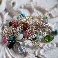 Berlingot, sweet softness necklace, anklet, and bracelet in silver, turquoise, amazonite, jade, quartz, pink tourmaline and green tourmaline