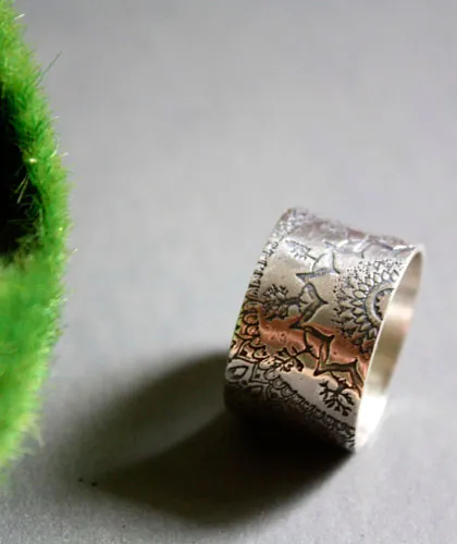 Blessed, anillo mandala del bosque en plata
