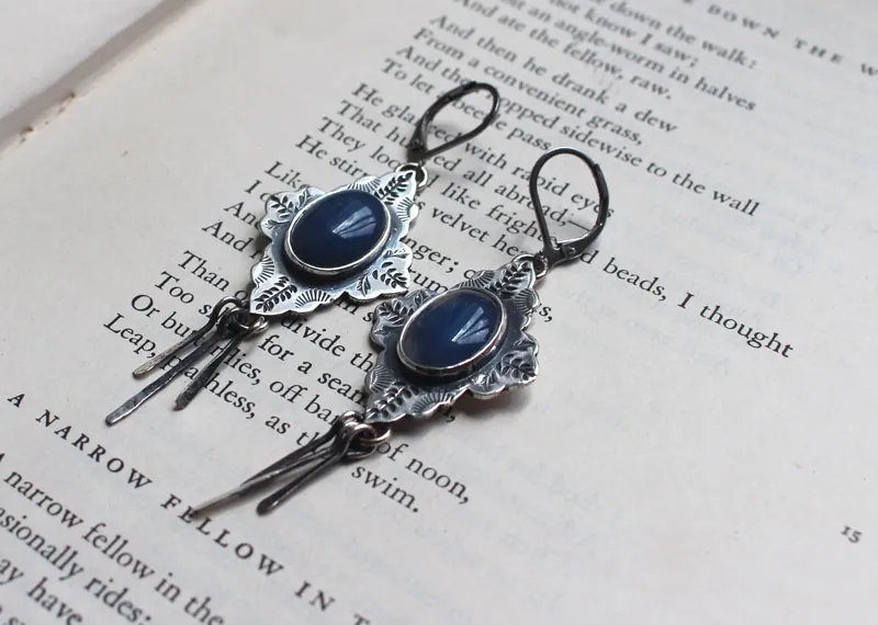 Bohemia, aretes orientales en plata y ágata azul