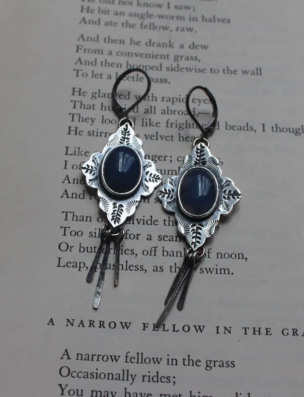 Bohemia, aretes orientales en plata y ágata azul