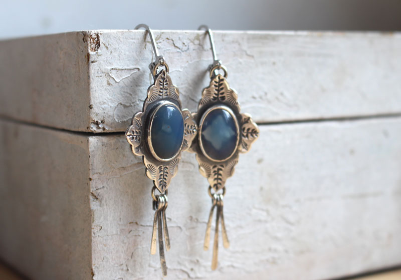 Bohemia, aretes orientales en plata y ágata azul