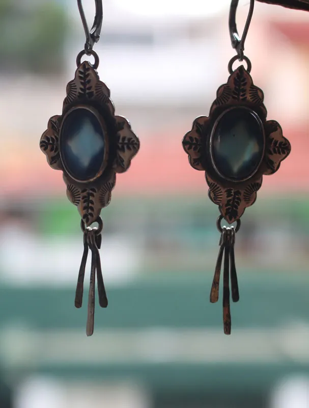 Bohemia, aretes orientales en plata y ágata azul