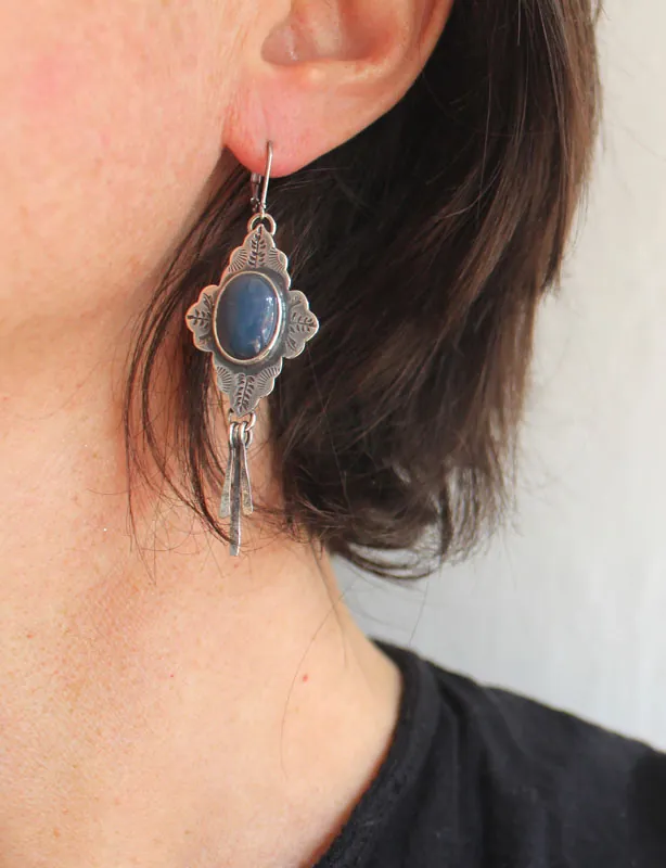 Bohemia, aretes orientales en plata y ágata azul