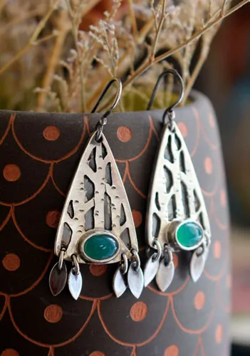Bosque interior, aretes árbol del bosque en plata y aventurina