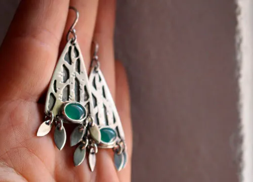 Bosque interior, aretes árbol del bosque en plata y aventurina