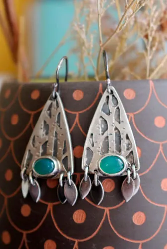 Bosque interior, aretes árbol del bosque en plata y aventurina