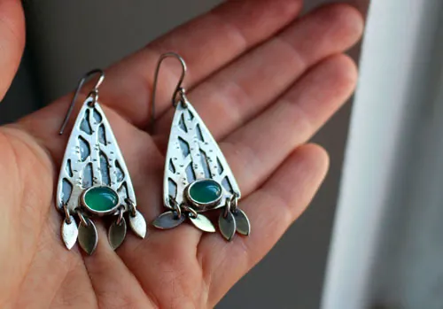 Bosque interior, aretes árbol del bosque en plata y aventurina